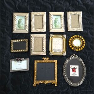 Vintage/MOD Lot Of 11 Small Gallery Picture Frames Metal Ornate Rhinestone Mix